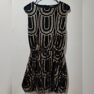 SOLD Babeyond Black Gold Sequin New Years Dress Flapper 20s Small Gatsby